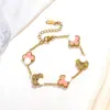 Pulsera Trébol Transfronteriza con Diamantes, Acero de Titanio, Chapado en Oro de 18 Quilates, Nácar de Doble Cara, Joyería de Moda, Fresca y Dulce