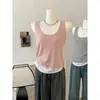 Camisola Anti-Exposição Falsa de Duas Peças para Mulheres, Verão 2026, Estilo de Luxo, Color Blocking Simples, Top Sem Mangas