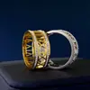 [56] Nuevo anillo de acero de titanio con números romanos huecos, doble fila de diamantes, acero inoxidable, simple europeo y americano, para hombre y mujer