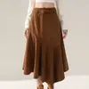 Saia Suede Retrô para Mulheres no Outono e Inverno, Cintura Alta, Saia Evasê Assimétrica, Preta, Emagrecedora para Corpo em Formato de Pera