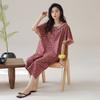 Pijama de Gasa de Algodón Tejido para Mujer Verano Algodón Puro Pantalones Capri de Manga Corta Finos de Verano Ropa de Casa de Algodón Puro para Madres de Mediana Edad