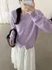 26 Outono Novo Estilo Blusa Estilo Coreano Elegante Cor Sólida Gola Redonda Manga Longa Cardigan de Tricô Feminino Versátil Casual para o Trabalho Casaco