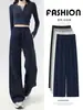 Pantalones deportivos ajustados de color azul marino para mujer, nueva colección otoño 2025, de cintura alta, adelgazantes, forrados de forro polar, pantalones casuales de pierna ancha