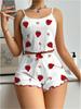 Conjunto de duas peças europeu e americano transfronteiriço Amor Morango Estampado Listrado Pit Macacão Feminino Alça Shorts Conjunto Doce e Fofo