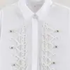 Ins atacado de roupas femininas estilo europeu e americano transfronteiriço outono novo camisa de cor sólida solta decorada com botões de fita trançada estilo Napoleão