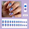 Unhas postiças quadradas curtas roxo-azulado degradê para usar, adesivos de unha simples estilo francês com glitter