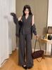 Elegante Conjunto de Punto Estilo Francés para Mujer Otoño e Invierno Nuevo Cárdigan Chaleco de Punto Holgado Transfronterizo Pantalones de Pierna Ancha Conjunto de Tres Piezas