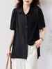 Cárdigan holgado de talla grande elegante de verano 2025 de tiro real para mujer, top de manga corta con cuello en V y cuello alto para cubrir el vientre.