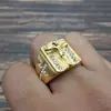 Anillo Cruz de Joyería Europea y Americana Wish Anillo de Diamantes Chapado en Oro de 18K Anillo para Hombre Hip Hop Anillo Anillo
