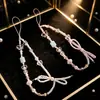 Lanyard para Teléfono de Hilo de Cuentas con Lazo Estilo Coreano para Chicas Encanto de Concha Corazón Perla Encanto para Funda de Teléfono Estilo ins