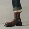 ¡Gigante! Hebilla de Cinturón Retro Botas Cortas Estilo Martin de Piel de Oveja de Primera Capa para Mujer 2024 Estilo Nuevo Punta Redonda Cremallera Lateral Tacón Medio