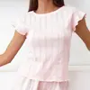 2025 Novo Conjunto de Pijama Verão Europeu e Americano Transfronteiriço Cor Lisa Tricô Recorte Jacquard Manga Curta Shorts Roupa de Casa Feminina