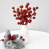 Ramas de Frutos Rojos con Polvo Dorado Simuladas de 12 Cabezas Comercio Electrónico Transfronterizo Nueva Decoración del Hogar para Navidad y Festival de Primavera Popular Ramas de Bayas Coloridas