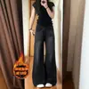 Jeans de pierna ancha gris oscuro para mujer otoño nuevo cintura alta holgados talla grande chicas con sobrepeso cuerpo tipo pera delgado pantalones de pierna recta