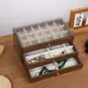 Caixa de Joias Cor de Noz, Caixa de Joias Multifuncional Tipo Gaveta em Madeira Maciça, Caixa de Joias à Prova de Poeira para Armazenamento e Organização