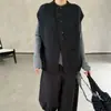 Cardigã sem mangas de tricô 100% lã feminina com gola semi-alta, bolsos com botões e design de colete para outono e inverno