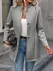 Estilo Europeu e Americano 2025 Novo Amazon Transfronteiriço Moda Feminina Outono e Inverno Gola Lapela Slim Lã Cor Sólida Fashionável e Elegante