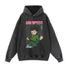 Sudadera con capucha lavada vintage de moda, estilo callejero americano, estampado de dibujos animados, holgada, talla grande, unisex