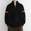 Suéter com meio zíper para homens e mulheres, novo estilo outono e inverno, top base de malha solta, marca da moda, pulôver estiloso, top com gola alta, moderno