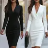 2026 Moda Transfronteriza Europea y Americana Amazon Nueva Moda Otoño Invierno Vestido de Manga Larga de Color Sólido con Cuello en V y Cintura Ajustada Ropa para Mujer