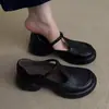 Zapatos Mary Jane de punta redonda y suela gruesa para mujer, nuevo estilo verano y otoño 2026, zapatos casual retro versátiles de cuero negro