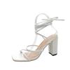 Sandalias de tacón grueso con tiras para mujer, tacón medio, novedad de 2022, zapatos romanos con cordones para mujer, tacones altos abiertos de talla grande de comercio exterior de verano