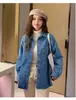 Bordado material grosso estilo coreano novo moda retrô versátil solta jeans manga longa jaqueta feminina azul outro Europeu Americano