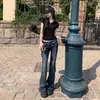 Jeans azul escuro microflare feminino outono 2026 novo estilo americana hot girl elástico slim fit valoriza a silhueta cintura baixa calça flare