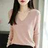 Nuevo jersey de punto con cuello en V para mujer de principios de otoño, top simple holgado de manga larga, suéter casual para otoño e invierno para usar en capas