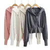 Sudadera con Capucha de Color Sólido y Cremallera Doble con Parches para Mujer, Nuevo Estilo Otoño 2025, Corte Ajustado, Chaqueta Cardigan Corta