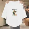 Camiseta de manga tres cuartos con descuento por sobrestock, nuevo estilo primavera-verano para madres, corte holgado, con bajo curvo irregular, para mujeres de mediana edad y mayores