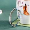 Joyería de Plata de Estilo Étnico Pulsera de Plata S925 para Mujer con Diseño de Bambú Azul Quemado y Brazalete de Jade Blanco Hetian