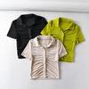 Cárdigan de un solo pecho con cuello POLO, diseño plisado, ajustado, corto, de color sólido, de manga corta, novedad de verano de 2022
