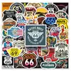 50 Piezas de Pegatinas de la Ruta 66, Señales Creativas de Graffiti Americano, Pegatinas Decorativas de Papelería Impermeables de Moda para Coche y Motocicleta