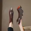 Botines Retro Chic Estilo Coreano 2026 para Mujer Botas Individuales Puntera Metálica Puntiaguda Tacón de Aguja Temperamento Versátil Adelgazantes de Moda