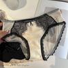 Retro puro laço cueca francesa das mulheres costura cílios cetim confortável sexy transparente mid-cintura cuecas da menina