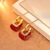 Pendientes Retro Borgoña para Otoño e Invierno con un Toque de Lujo, Pendientes Cuadrados Geométricos con Circonita Microincrustada, Pendientes de Estilo Retro de Nicho