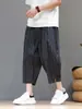 Nuevos pantalones deportivos de estilo chino a rayas retro de corte holgado, pantalones cropped rectos versátiles de estilo nacional para hombre, verano finos talla grande