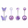 Anel de Umbigo Borboleta Mais Vendido da Amazon, Anel de Umbigo Plástico Transparente com Glitter, Conjunto de Joias para Piercing em Aço Inoxidável