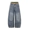 Pantalones de Motorista de Mezclilla con Cintura Patchwork Estampado de Leopardo Diseño de Silueta Estilo Punk Callejero para Hombre Pantalones Largos de Pierna Ancha Vintage Lavado