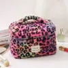 Bolsa de Cosméticos Transfronteriza, Gran Capacidad, Bolsa de Tocador Portátil de Felpa de Alta Gama, Bolsa de Almacenamiento de Viaje con Estampado de Leopardo, Bufanda Cálida