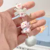 Cuerda para teléfono móvil J85 gatito de saludo colgante de bola de pelo con cuentas corazón de chica dulce cadena para teléfono móvil colgante de gato de dibujos animados