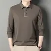 Camisa Polo de Manga Larga con Cuello de Solapa para Hombre, Estilo Nuevo de Primavera y Otoño, Camiseta Base de Negocios de Moda y Tendencia, Corte Holgado para Hombre de Mediana Edad