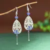 Pendientes de Plata de Ley S925 Rey Ciervo Dorado Pendientes Antiguos Chinos de Cloisonné Hoja Enrollada Elegante Gota de Agua Jade Hetian Pendientes para Mujer