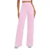 Calça Longa Esportiva Cruzada Escovada de Cintura Alta com Controle Abdominal para Corrida Yoga Levanta Bumbum Perna Larga Solta Roupa Fitness Yoga Feminina