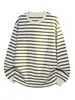 Camiseta básica de moda para hombre adolescente, estilo coreano oversized, manga larga a rayas suelta y casual, prenda interior de primavera
