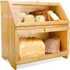 Caixa de pão de bambu de camada dupla, caixa de armazenamento de lanches multifuncional de grande capacidade, caixa de armazenamento de alimentos para sala de estar e cozinha doméstica