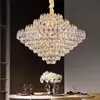 Luz Principal para Sala de Estar de Luxo Leve Cristal 6 Luzes Salão de Banquetes de Hotel Villa Teto Alto Sala de Jantar Escada Lustre Liga de Ferro Arte
