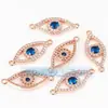 Accesorios para Joyería DIY Cobre Puro Chapado en Oro Microincrustado Ojos de Diamante Azul Conector Ojo Maligno 24mm