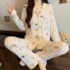Pijama Listrado Fresco Estilo Coreano para Mulheres, Novo Conjunto Fino de Manga Longa para Primavera e Outono, Roupa de Casa com Dachshund de Desenho Animado Atacado